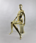 Манекен женский без лица, сидячий, цвет золотой глянец, H1320 мм - FE-6G